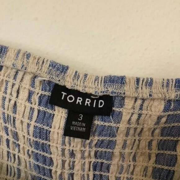 NEW NWT TORRID 3 Plus Size Linen Blend Button Crop Tank Top Beige Blue Stripe 3X - Picture 5 of 10